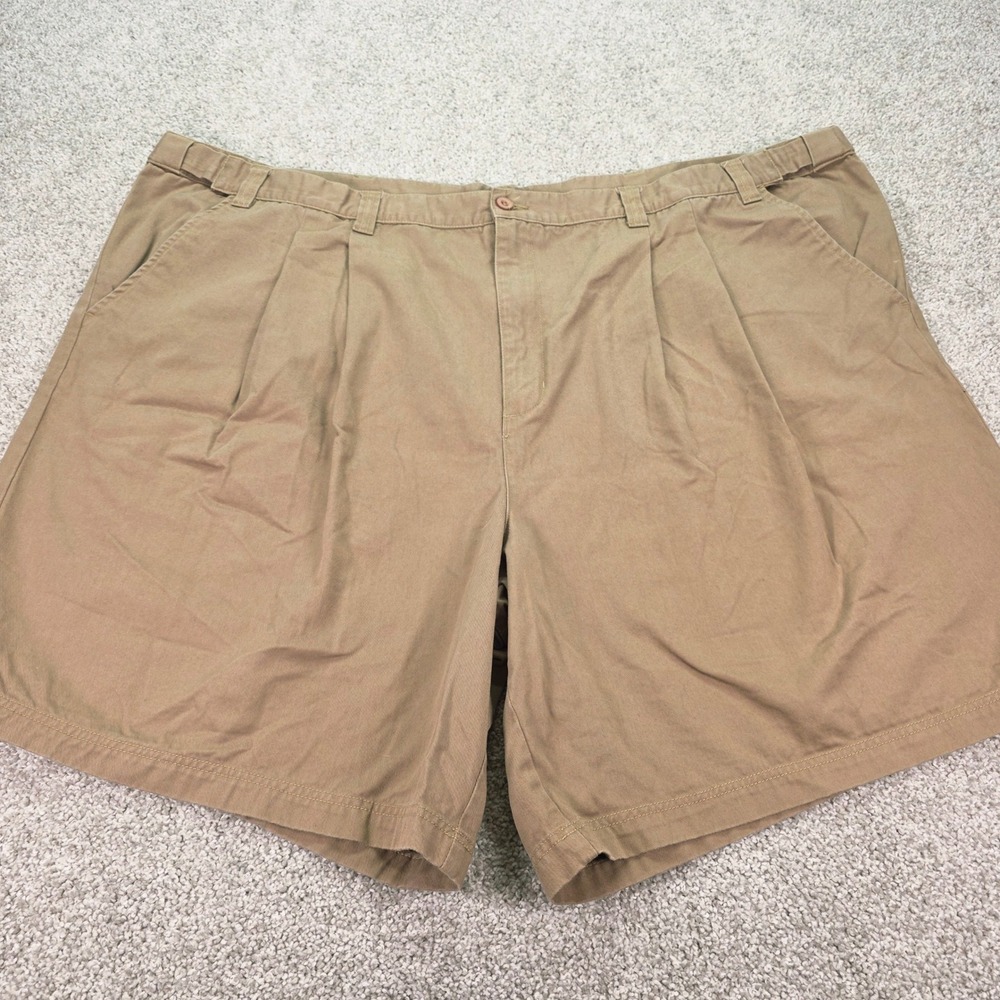 KingSize Mens 58 Big Khaki Tan Pleated Chino Shorts Elastic‎ Waist Cotton Blend